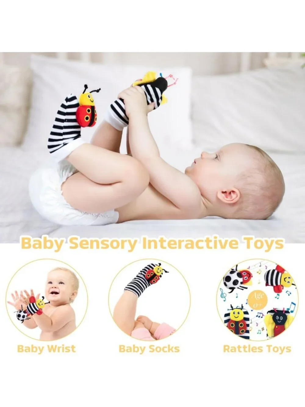 Newborn Baby Gift Set - Bee Shower Basket, Rattle, Blanket, Socks & Onesie